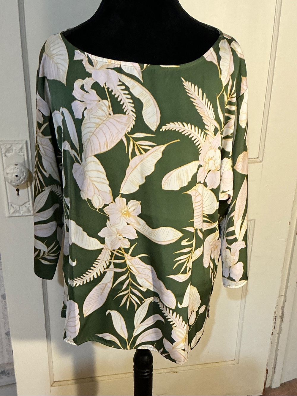 Colleen Lopez Olive Green Tropical Boatneck Cover-Up